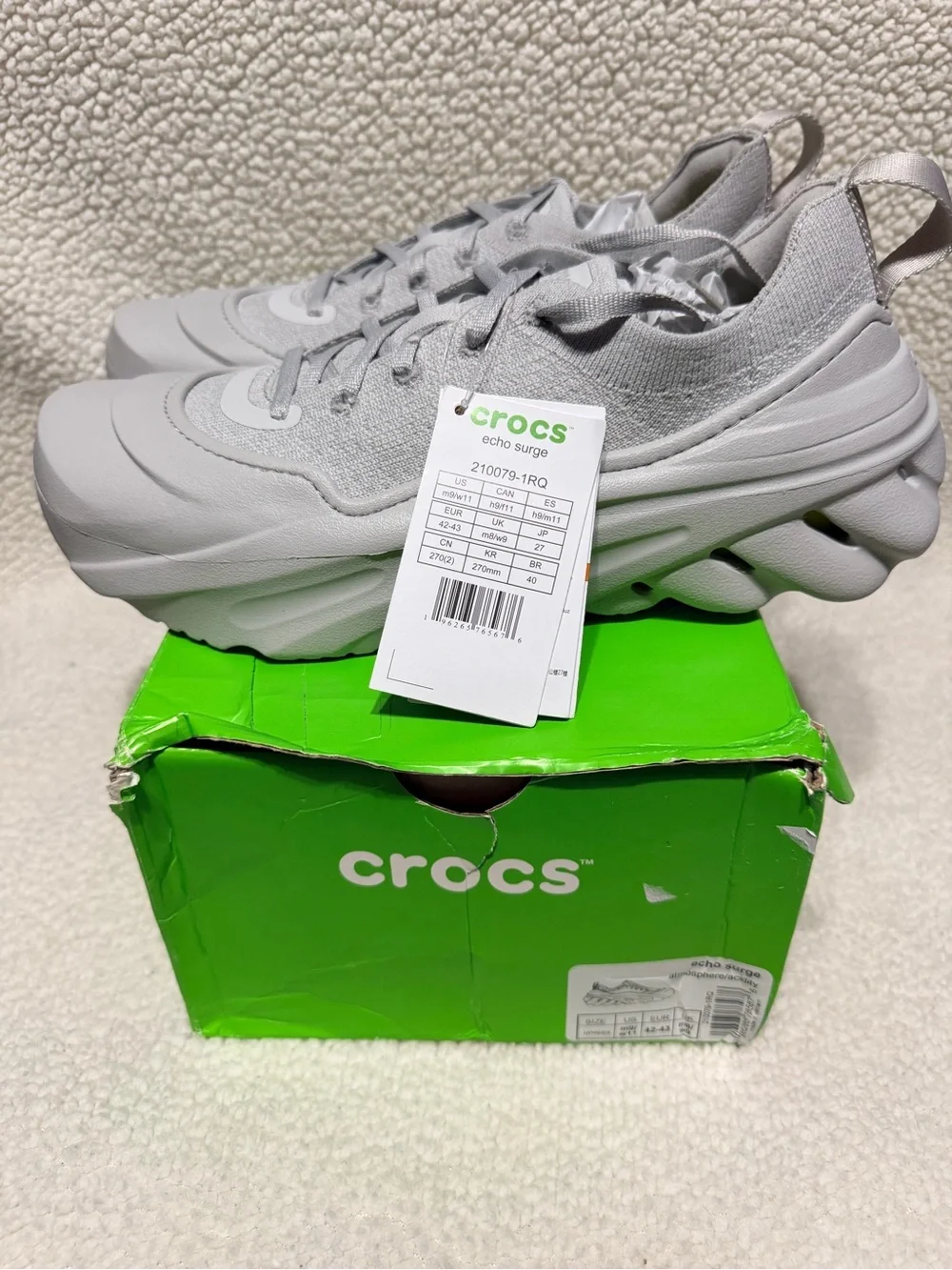CROCS Echo Surge Sneakers - Light Gray Men’s Size 9 Women’s Size 11